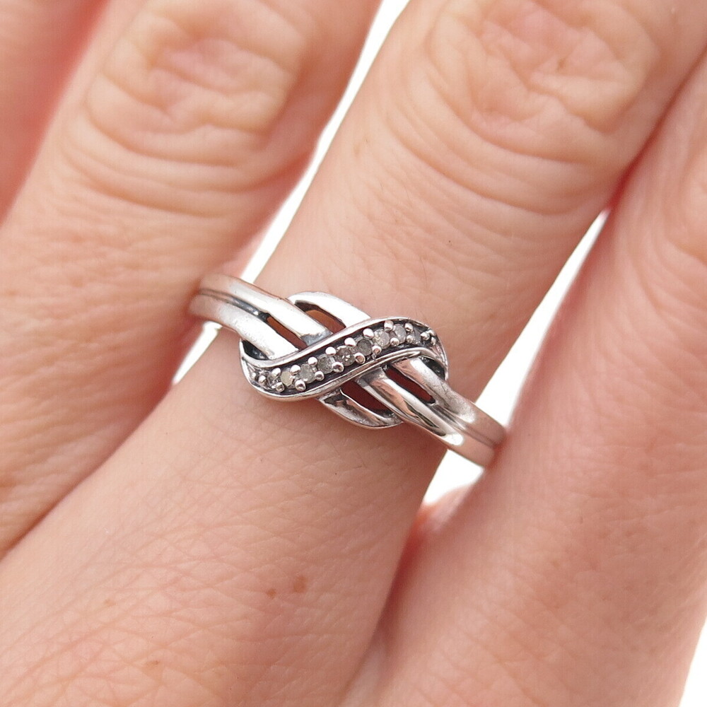 925 Sterling Silver Real Round-Cut Diamond Infinity Ring Size 6.75